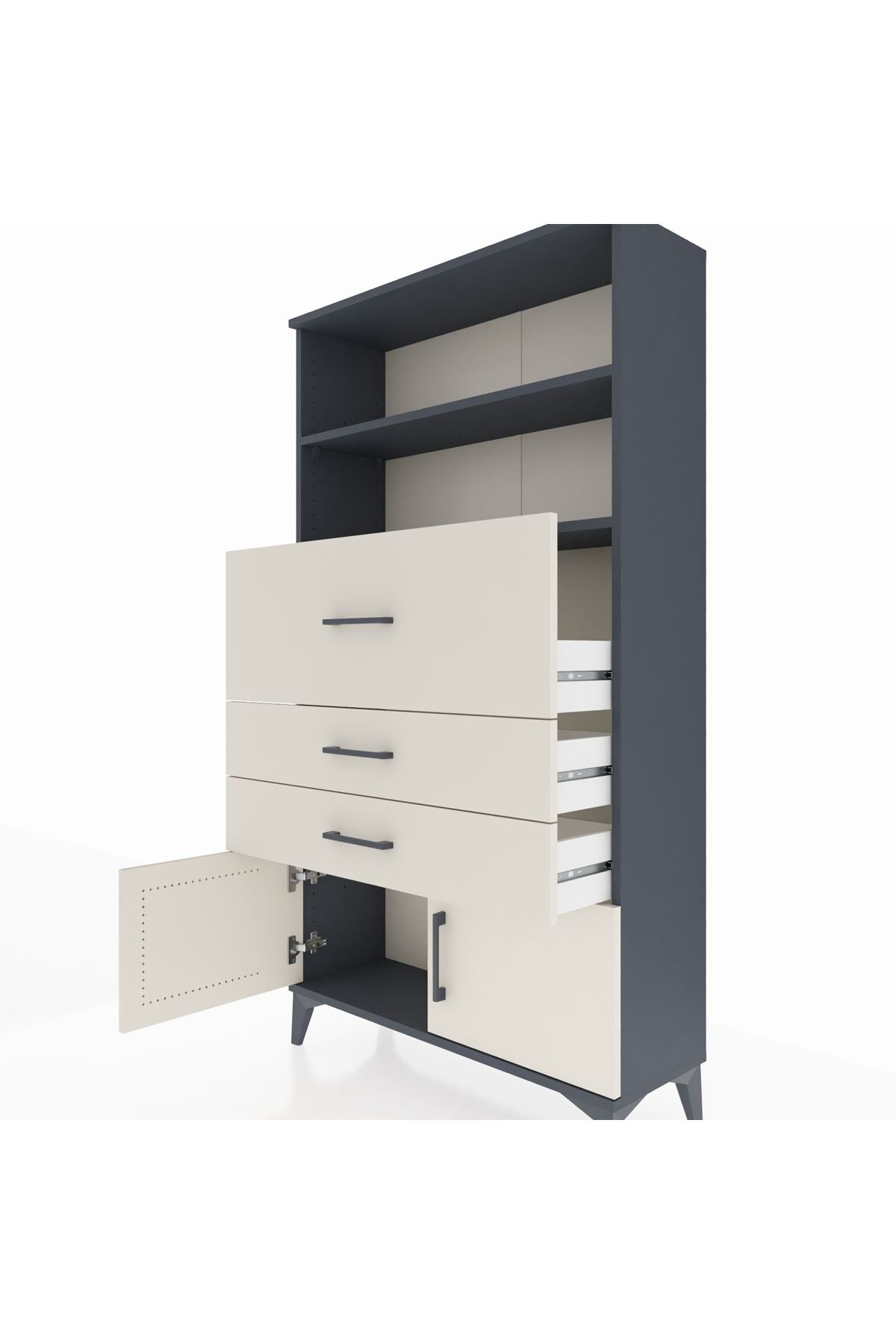 Arges Dolap 2 Raflı 3 Çekmeceli 2 Kapaklı 88x30x163 Antrasit-Aytaşı