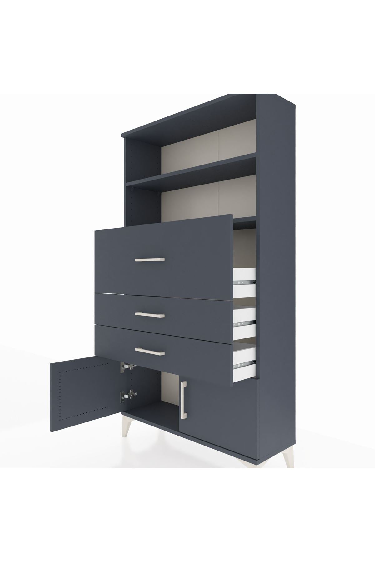 Arges Dolap 2 Raflı 3 Çekmeceli 2 Kapaklı 88x30x163 Antrasit-Antrasit