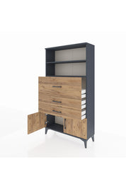 Arges Dolap 2 Raflı 3 Çekmeceli 2 Kapaklı 88x30x163 Antrasit-Çam