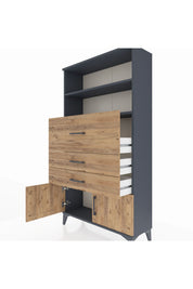 Arges Dolap 2 Raflı 3 Çekmeceli 2 Kapaklı 88x30x163 Antrasit-Çam