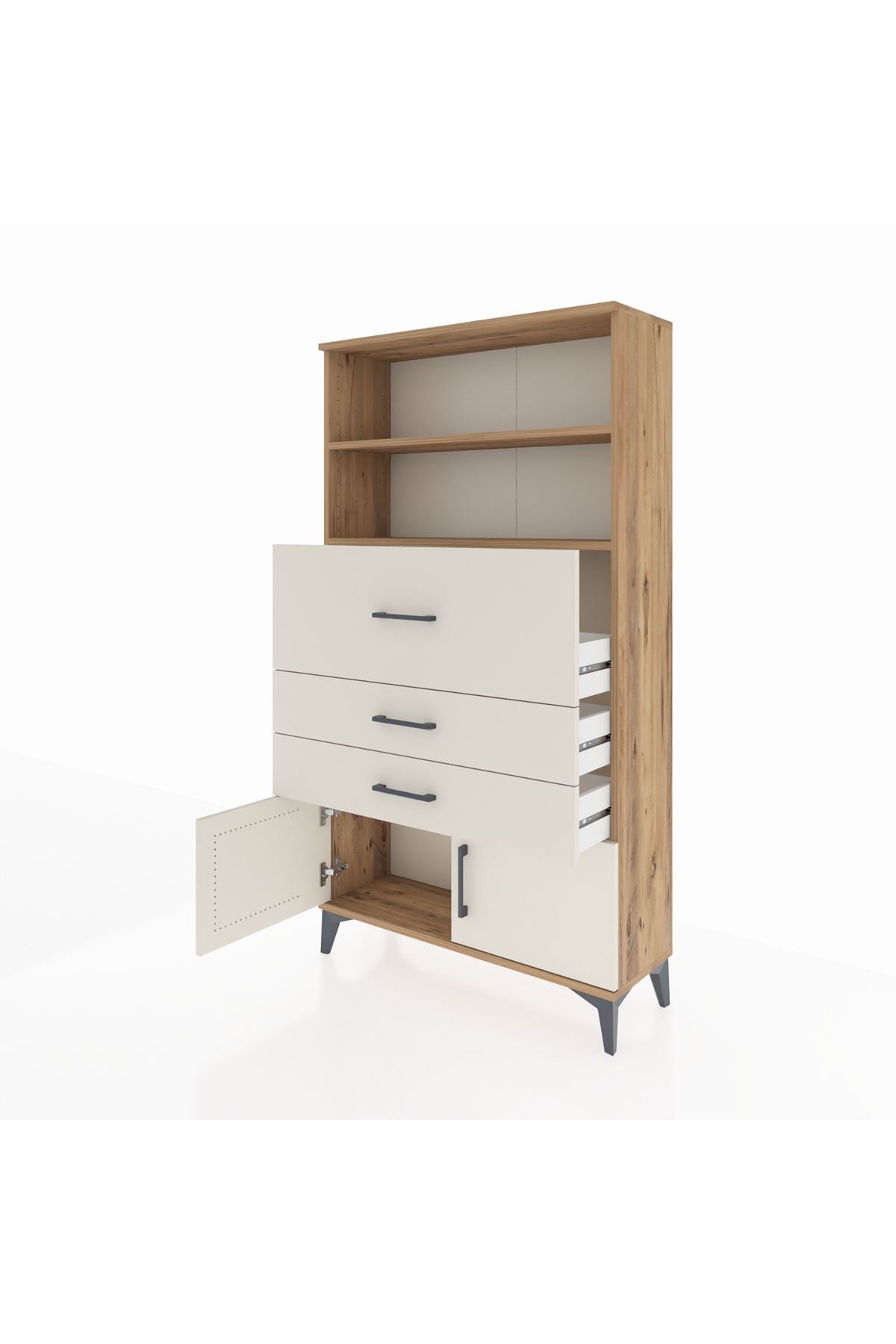 Arges Dolap 2 Raflı 3 Çekmeceli 2 Kapaklı 88x30x163 Çam-Aytaşı