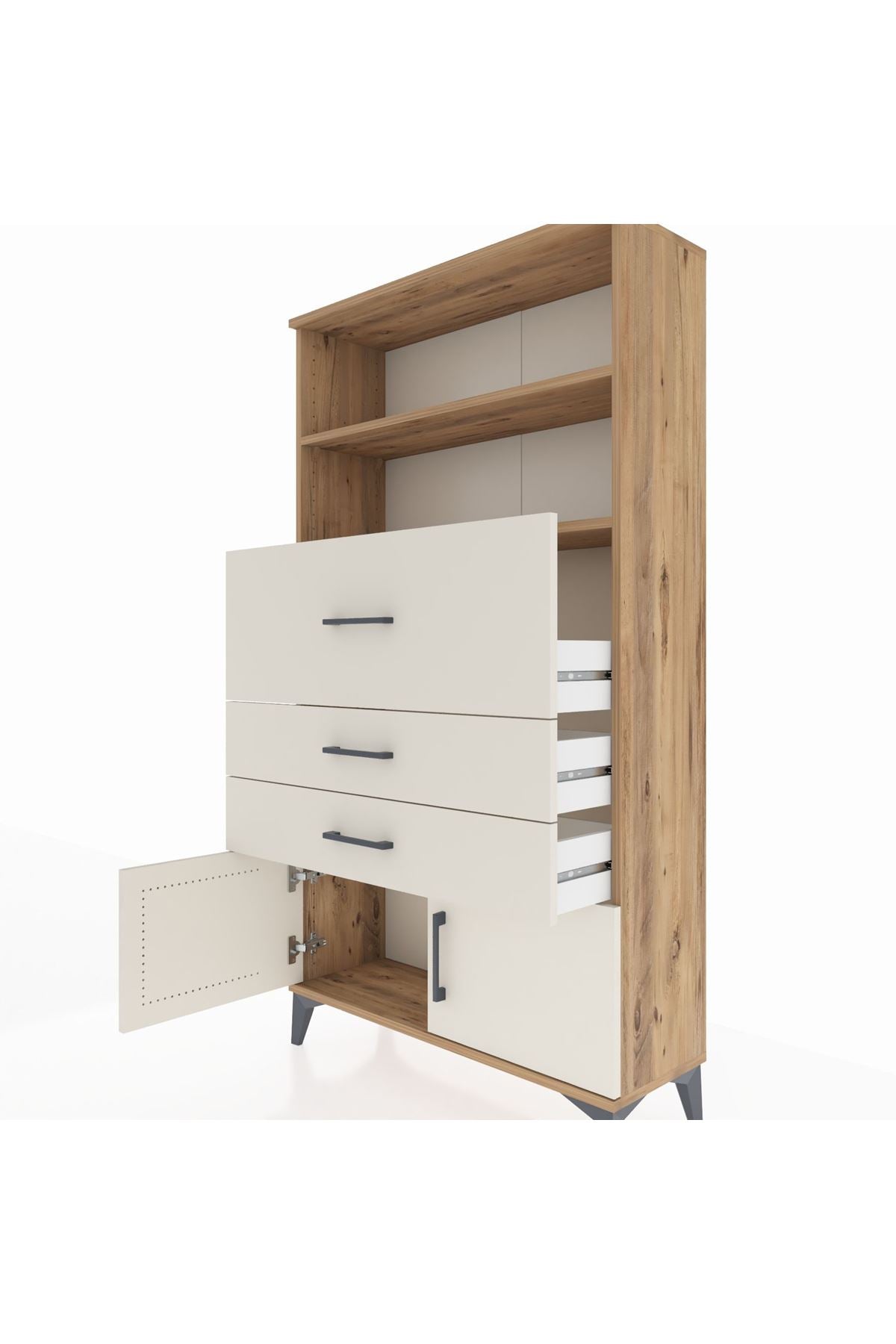 Arges Dolap 2 Raflı 3 Çekmeceli 2 Kapaklı 88x30x163 Çam-Aytaşı