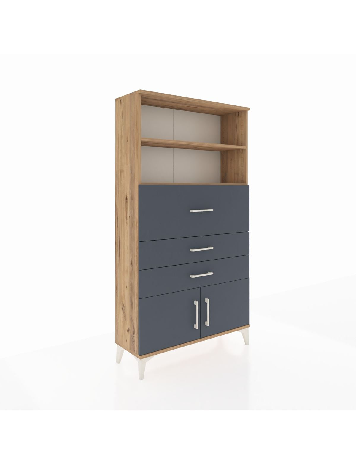 Arges Dolap 2 Raflı 3 Çekmeceli 2 Kapaklı 88x30x163 Çam-Antrasit