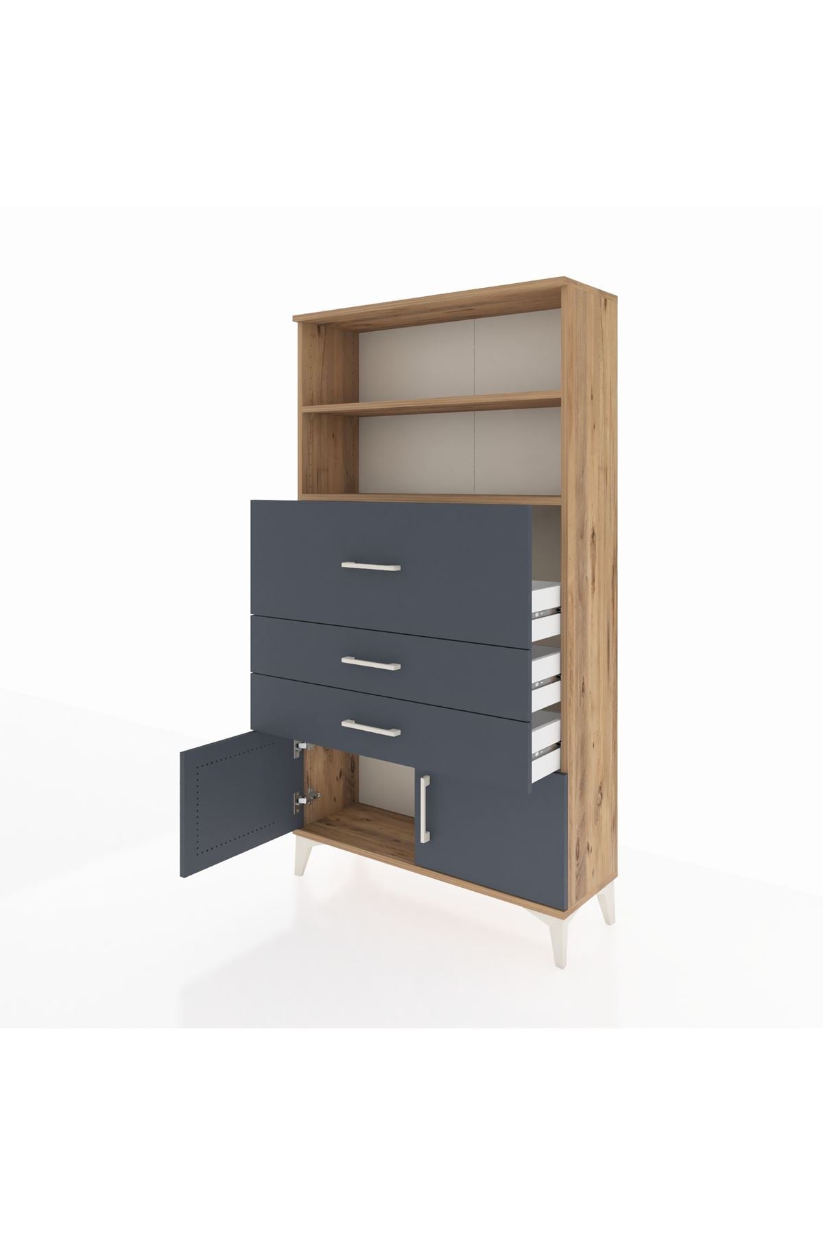 Arges Dolap 2 Raflı 3 Çekmeceli 2 Kapaklı 88x30x163 Çam-Antrasit