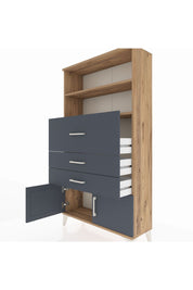 Arges Dolap 2 Raflı 3 Çekmeceli 2 Kapaklı 88x30x163 Çam-Antrasit