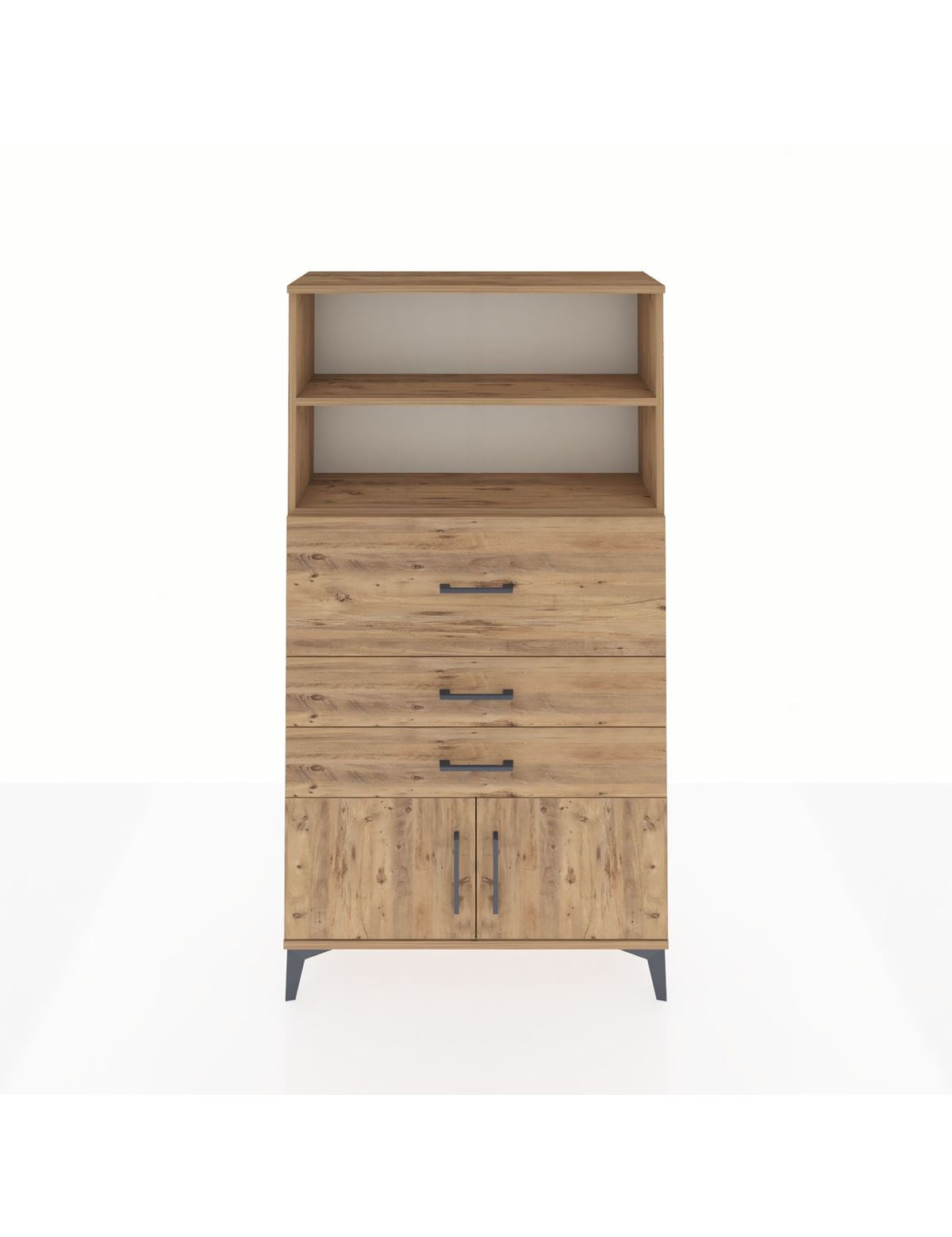 Arges Dolap 2 Raflı 3 Çekmeceli 2 Kapaklı 88x30x163 Çam-Çam