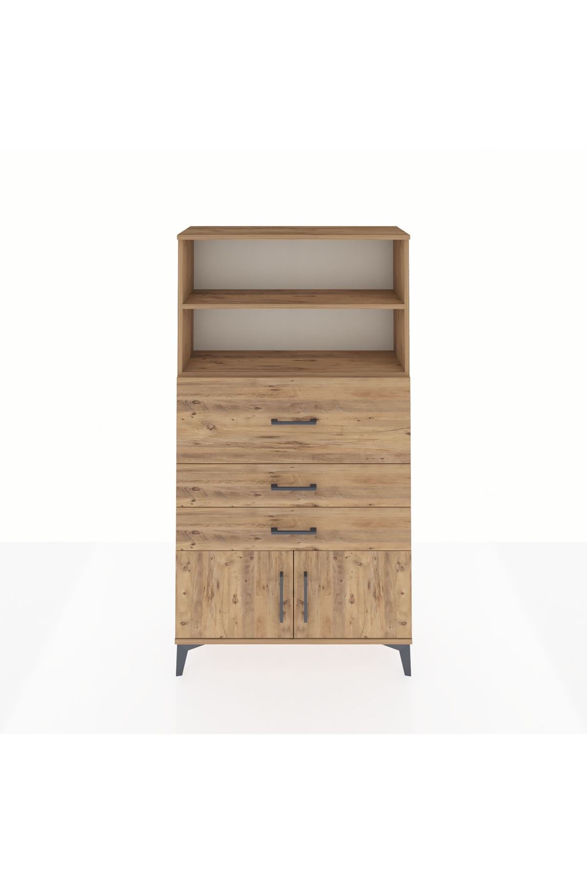 Arges Dolap 2 Raflı 3 Çekmeceli 2 Kapaklı 88x30x163 Çam-Çam