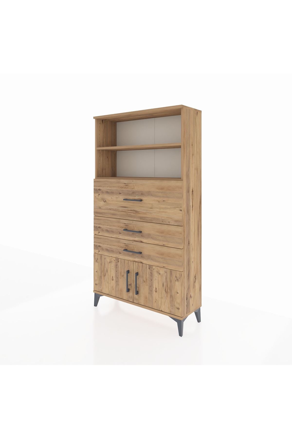 Arges Dolap 2 Raflı 3 Çekmeceli 2 Kapaklı 88x30x163 Çam-Çam