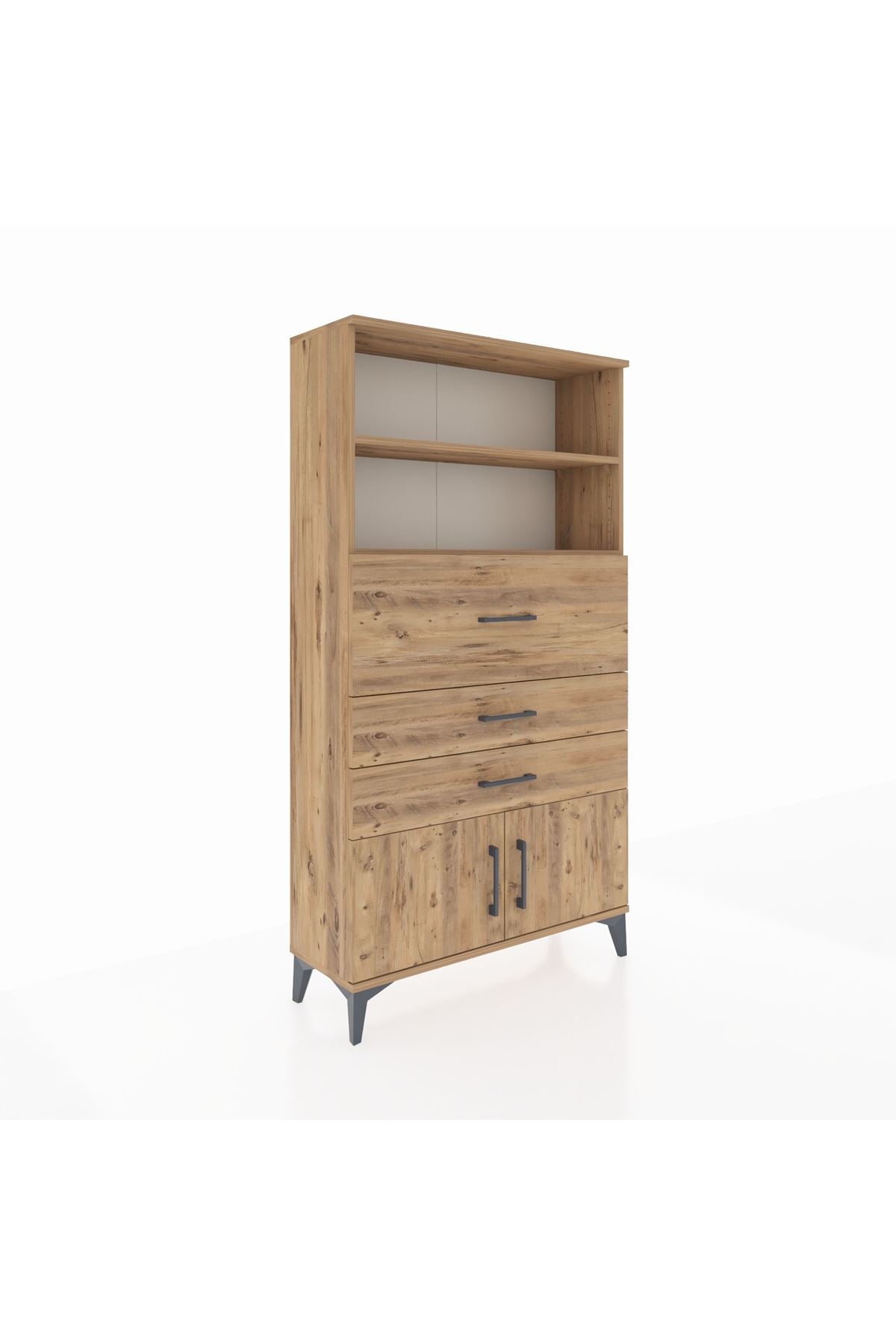 Arges Dolap 2 Raflı 3 Çekmeceli 2 Kapaklı 88x30x163 Çam-Çam