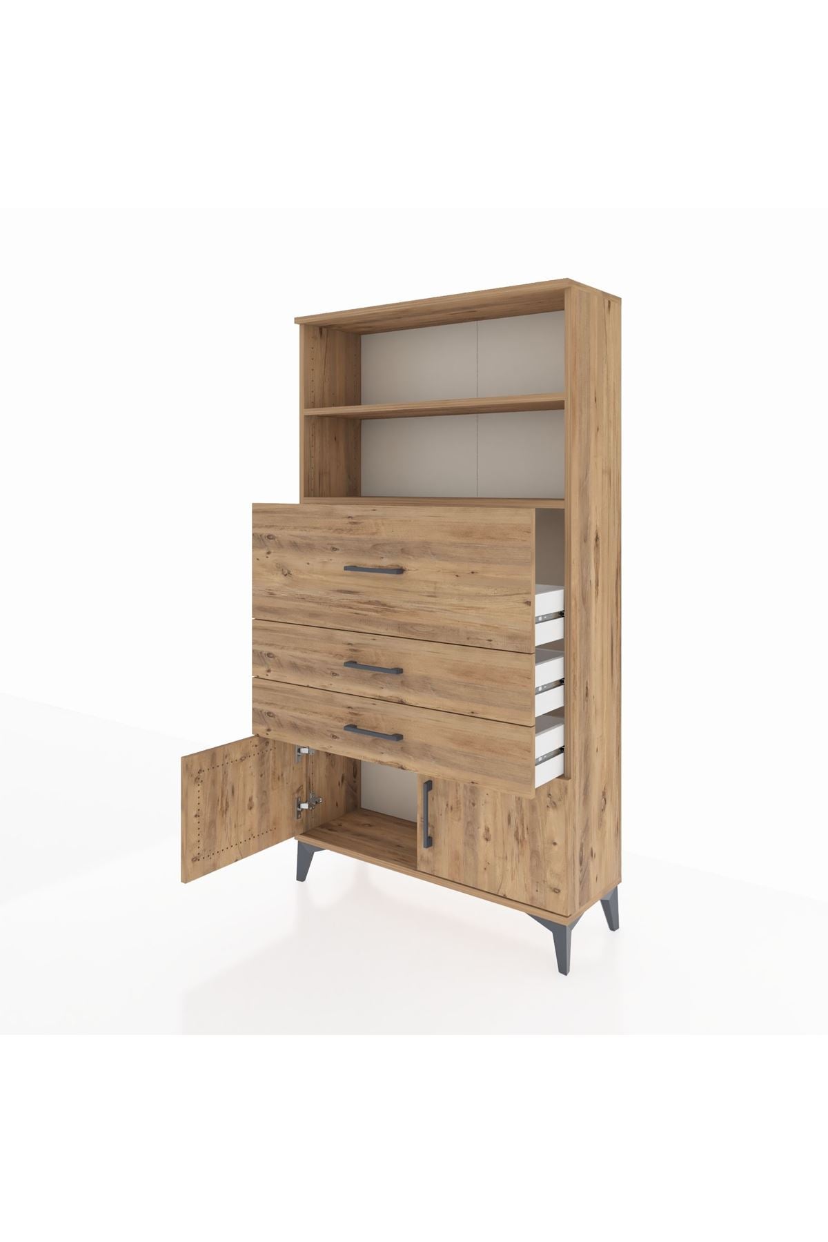 Arges Dolap 2 Raflı 3 Çekmeceli 2 Kapaklı 88x30x163 Çam-Çam