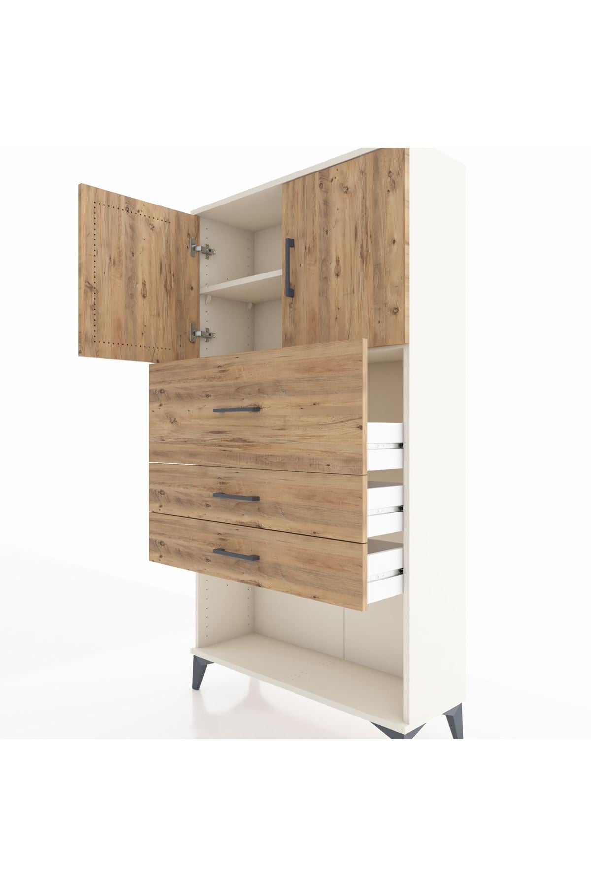 Arges Dolap 2 Raflı 3 Çekmeceli 2 Kapaklı 88x30x163 Aytaşı-Çam