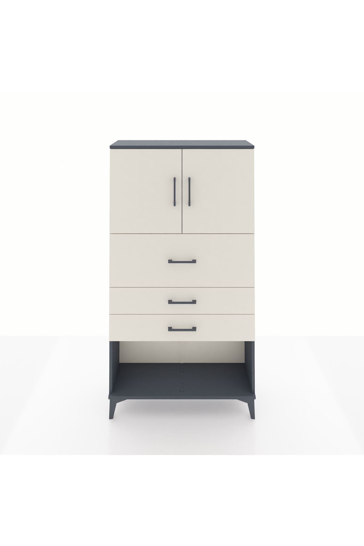 Arges Dolap 2 Raflı 3 Çekmeceli 2 Kapaklı 88x30x163 Antrasit-Aytaşı