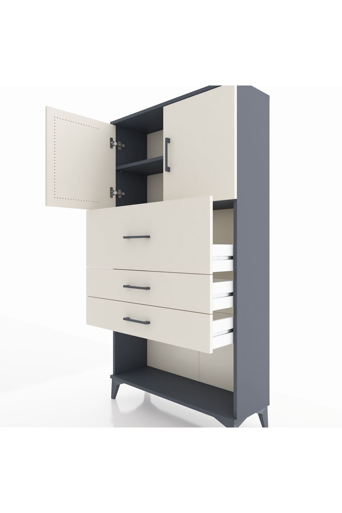 Arges Dolap 2 Raflı 3 Çekmeceli 2 Kapaklı 88x30x163 Antrasit-Aytaşı