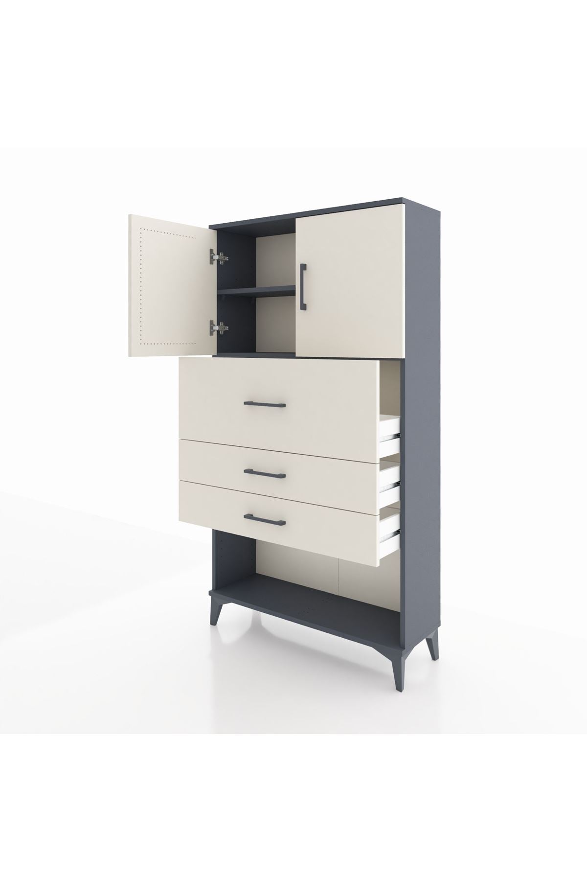 Arges Dolap 2 Raflı 3 Çekmeceli 2 Kapaklı 88x30x163 Antrasit-Aytaşı