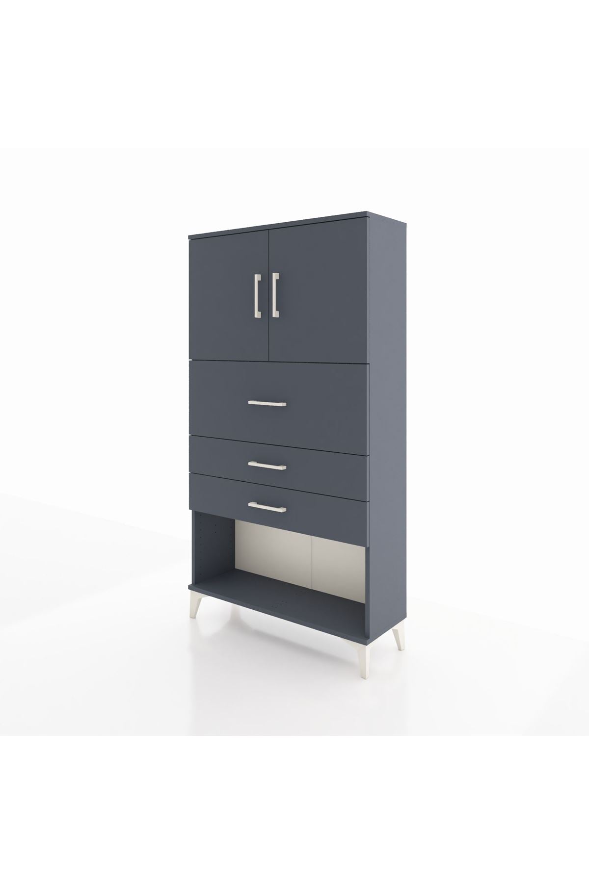 Arges Dolap 2 Raflı 3 Çekmeceli 2 Kapaklı 88x30x163 Antrasit-Antrasit