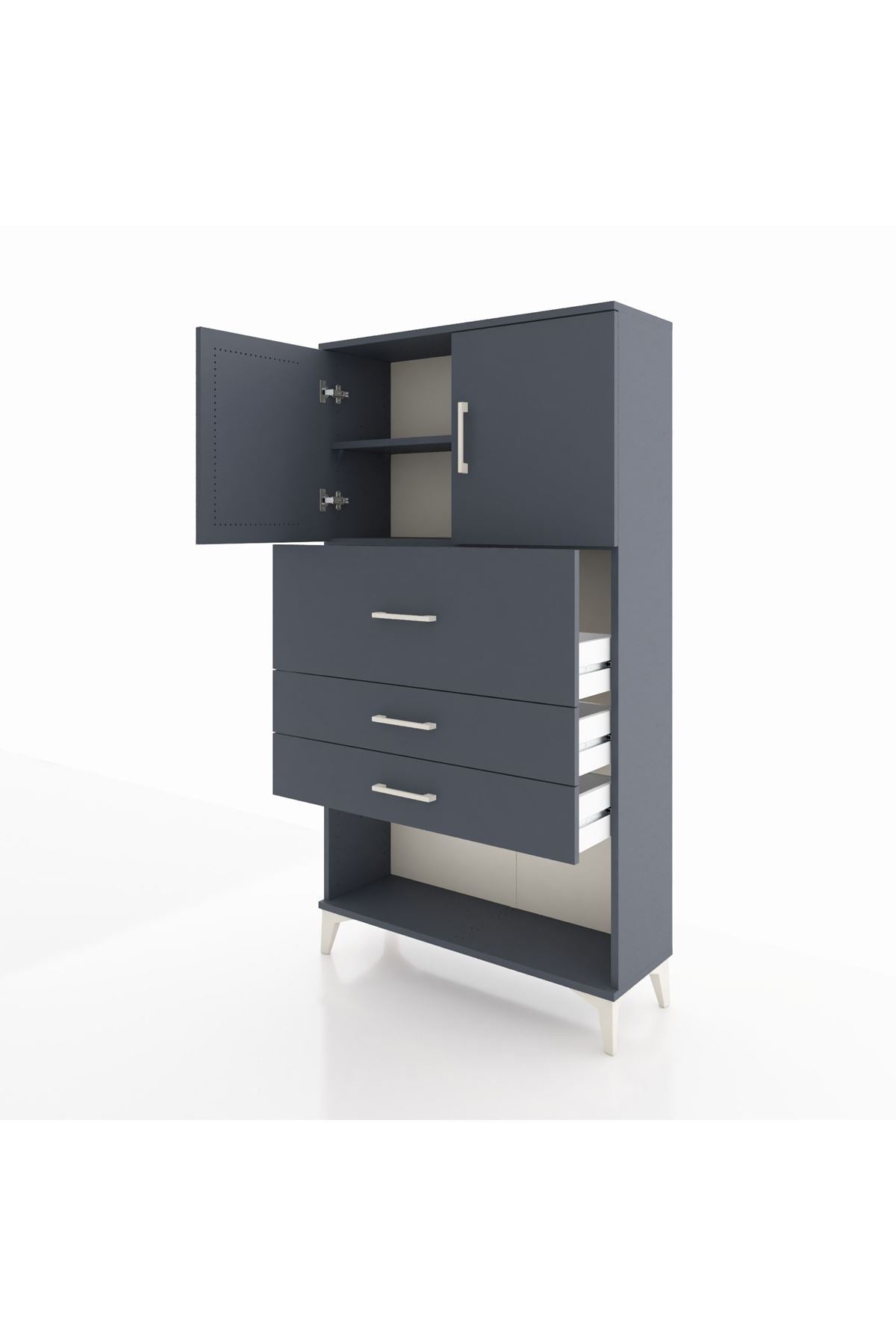 Arges Dolap 2 Raflı 3 Çekmeceli 2 Kapaklı 88x30x163 Antrasit-Antrasit