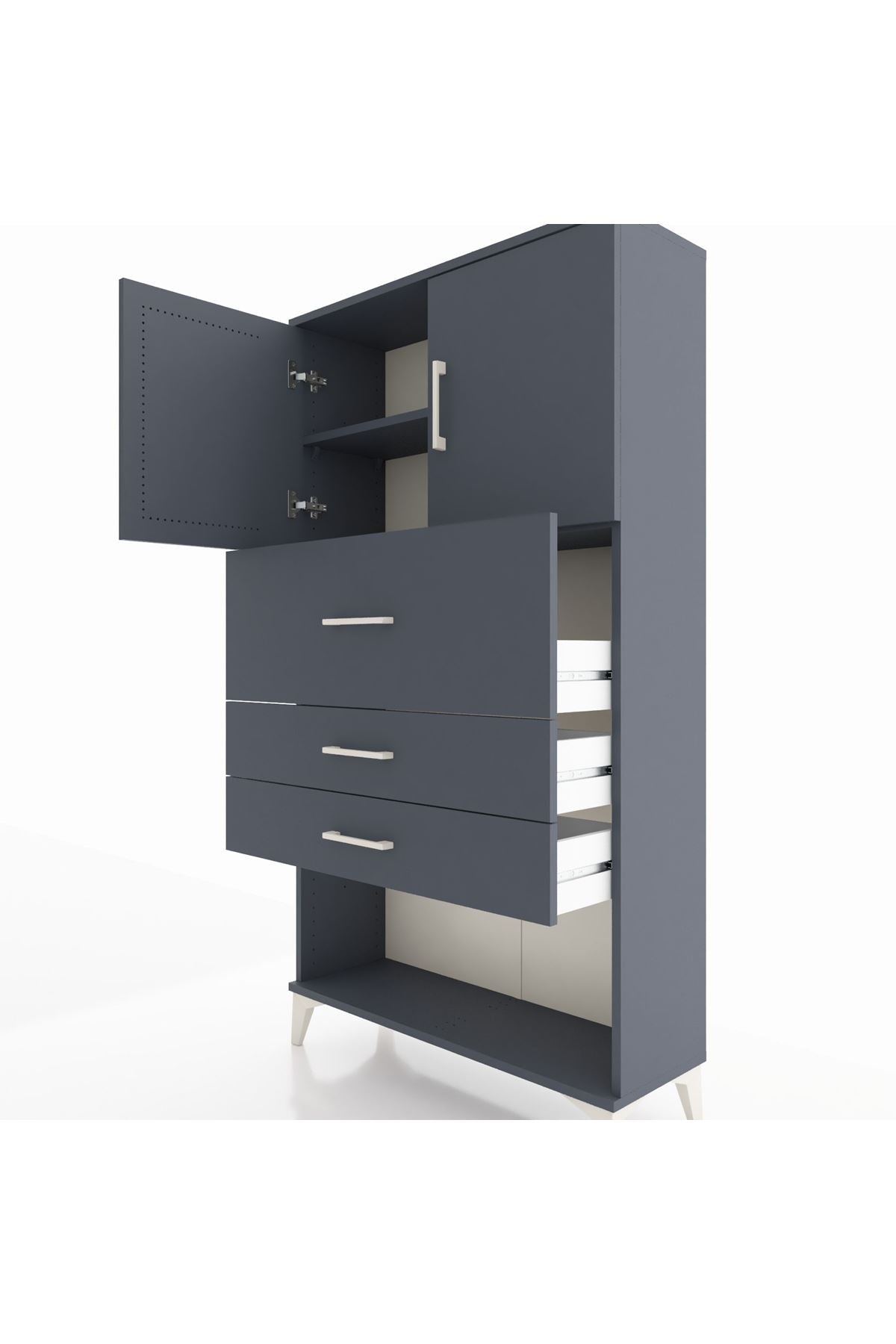 Arges Dolap 2 Raflı 3 Çekmeceli 2 Kapaklı 88x30x163 Antrasit-Antrasit