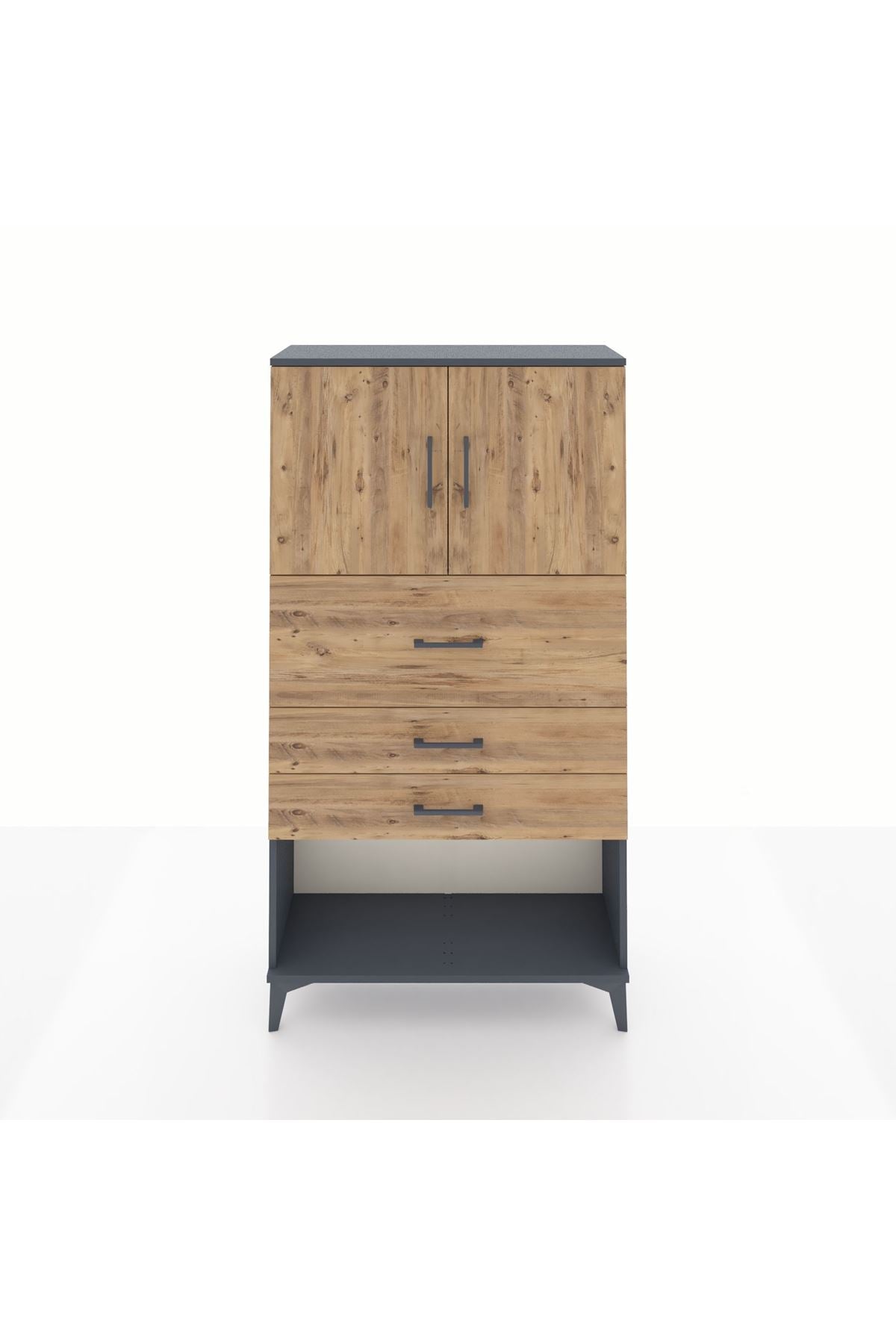 Arges Dolap 2 Raflı 3 Çekmeceli 2 Kapaklı 88x30x163 Antrasit-Çam