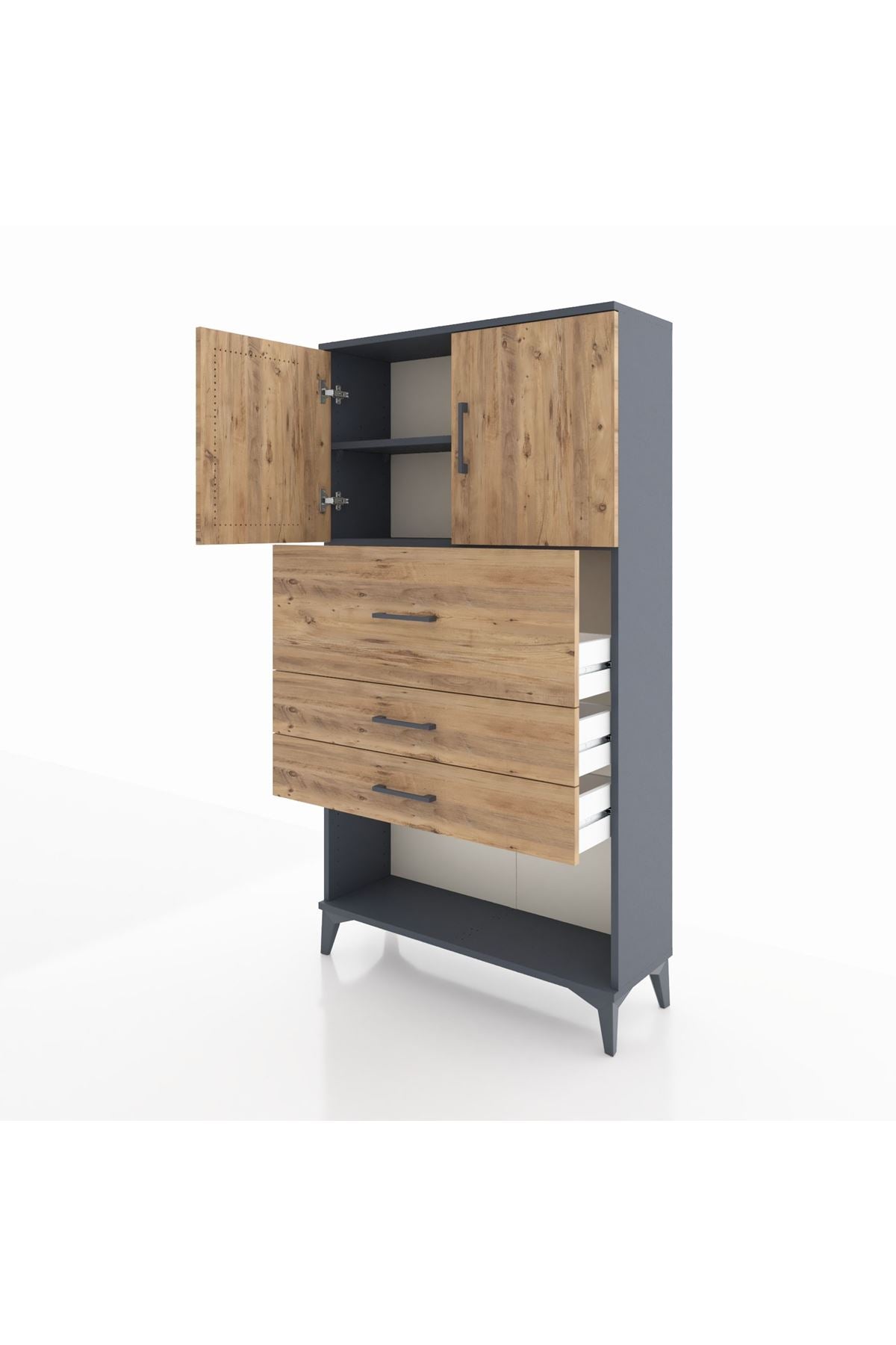 Arges Dolap 2 Raflı 3 Çekmeceli 2 Kapaklı 88x30x163 Antrasit-Çam