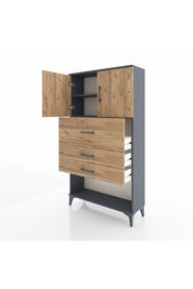 Arges Dolap 2 Raflı 3 Çekmeceli 2 Kapaklı 88x30x163 Antrasit-Çam