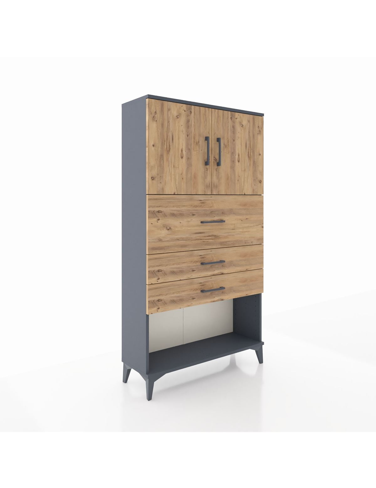 Arges Dolap 2 Raflı 3 Çekmeceli 2 Kapaklı 88x30x163 Antrasit-Çam