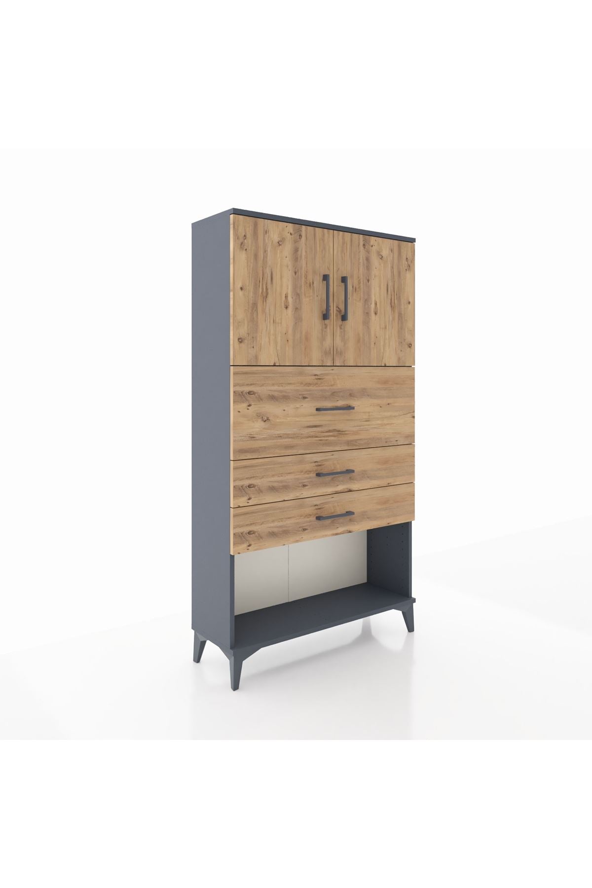 Arges Dolap 2 Raflı 3 Çekmeceli 2 Kapaklı 88x30x163 Antrasit-Çam