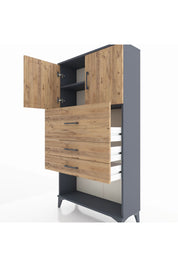 Arges Dolap 2 Raflı 3 Çekmeceli 2 Kapaklı 88x30x163 Antrasit-Çam