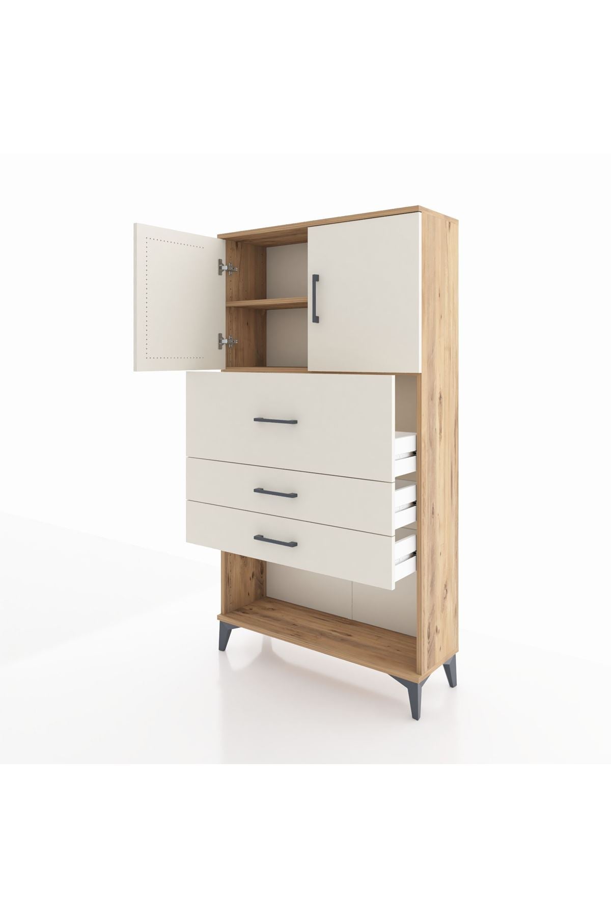 Arges Dolap 2 Raflı 3 Çekmeceli 2 Kapaklı 88x30x163 Çam-Aytaşı