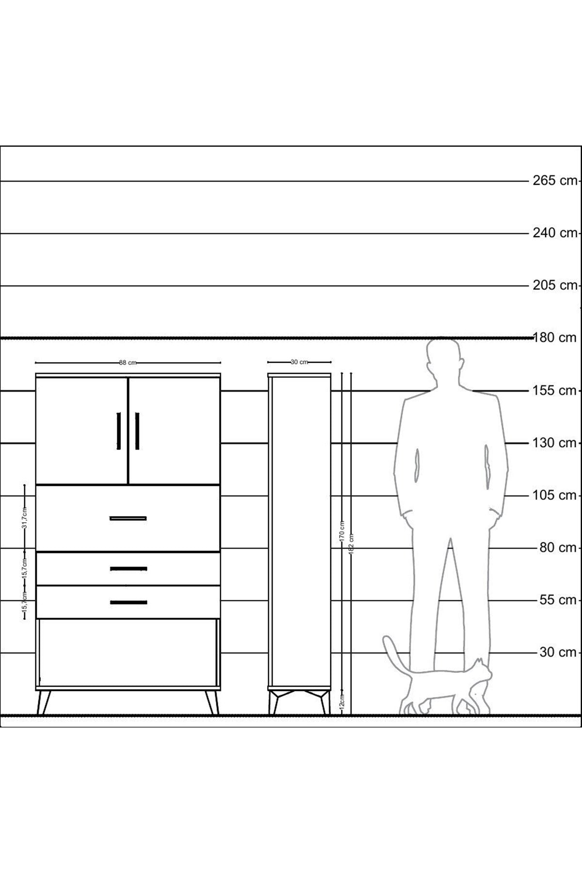 Arges Dolap 2 Raflı 3 Çekmeceli 2 Kapaklı 88x30x163 Çam-Aytaşı
