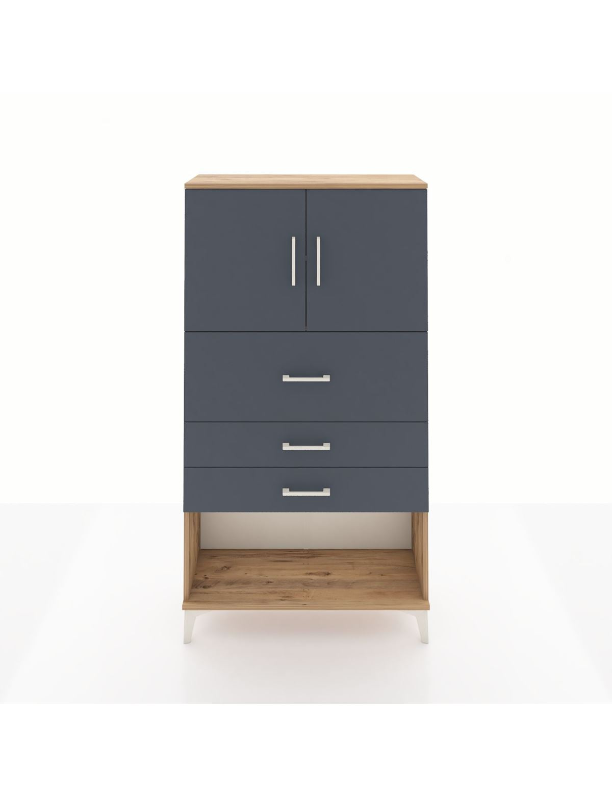 Arges Dolap 2 Raflı 3 Çekmeceli 2 Kapaklı 88x30x163 Çam-Antrasit