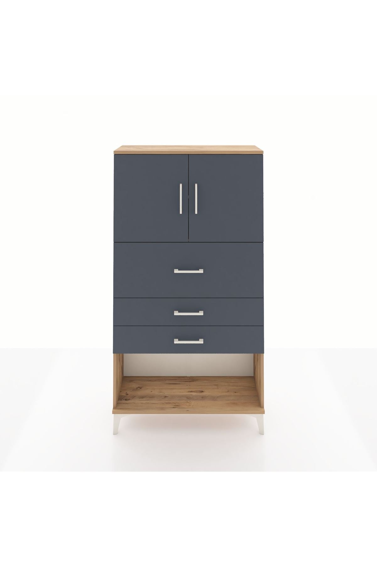 Arges Dolap 2 Raflı 3 Çekmeceli 2 Kapaklı 88x30x163 Çam-Antrasit