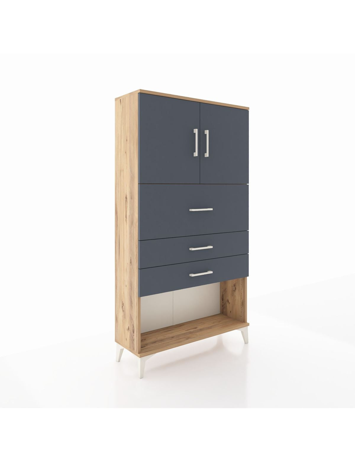 Arges Dolap 2 Raflı 3 Çekmeceli 2 Kapaklı 88x30x163 Çam-Antrasit