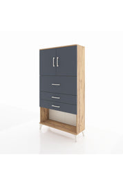 Arges Dolap 2 Raflı 3 Çekmeceli 2 Kapaklı 88x30x163 Çam-Antrasit