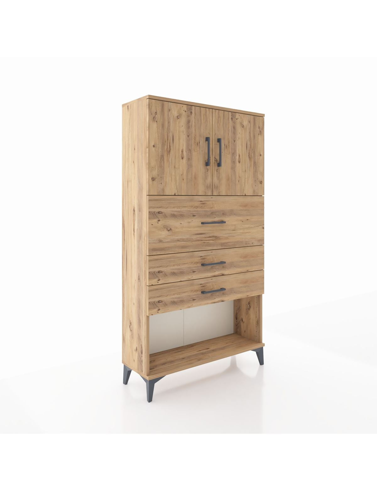 Arges Dolap 2 Raflı 3 Çekmeceli 2 Kapaklı 88x30x163 Çam-Çam