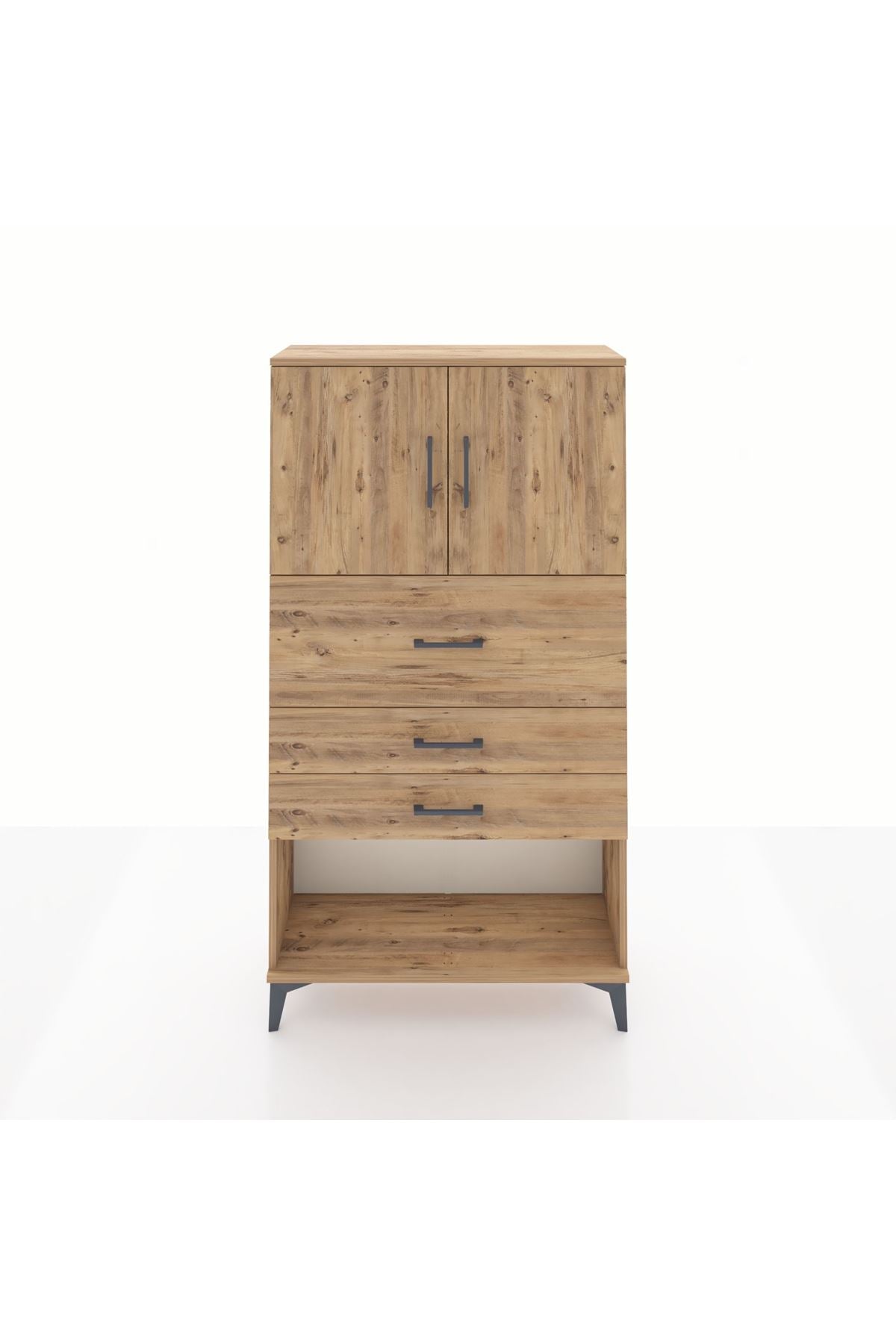 Arges Dolap 2 Raflı 3 Çekmeceli 2 Kapaklı 88x30x163 Çam-Çam