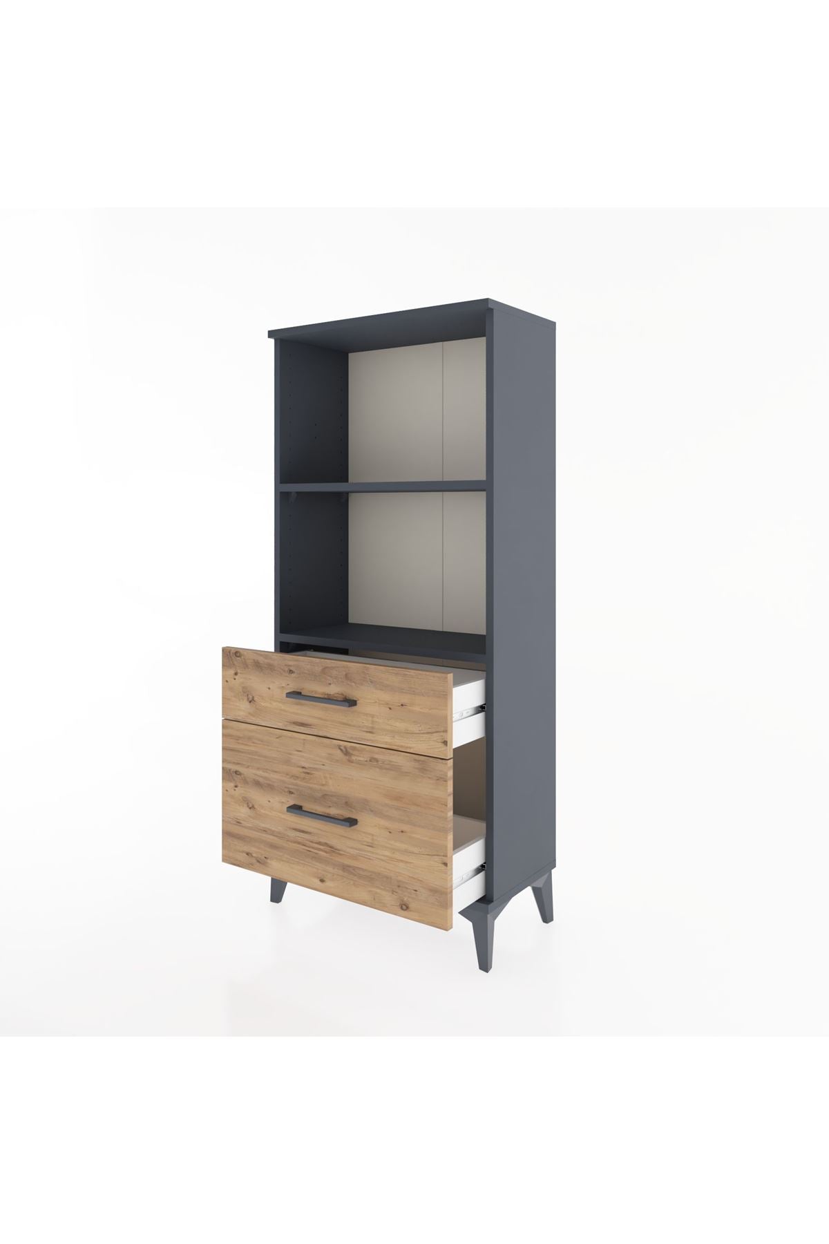 Hyperion Dolap 2 Raflı 2 Çekmeceli 60x44x134 Antrasit-Çam