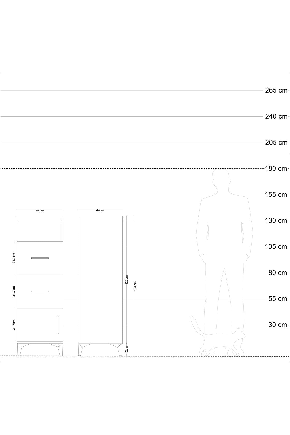 Hyperion Dolap 2 Raflı 2 Çekmeceli 60x44x134 Antrasit-Çam