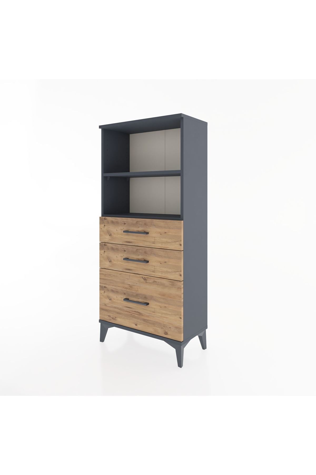 Hyperion Dolap 2 Raflı 3 Çekmeceli 60x44x134 Antrasit-Çam