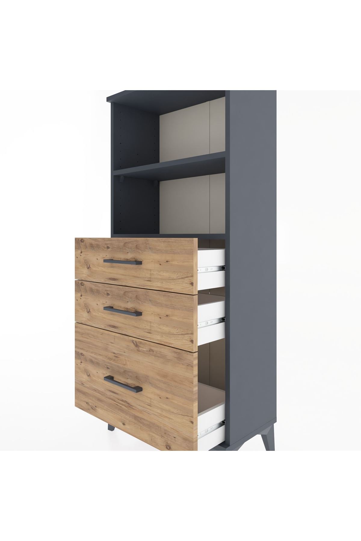 Hyperion Dolap 2 Raflı 3 Çekmeceli 60x44x134 Antrasit-Çam