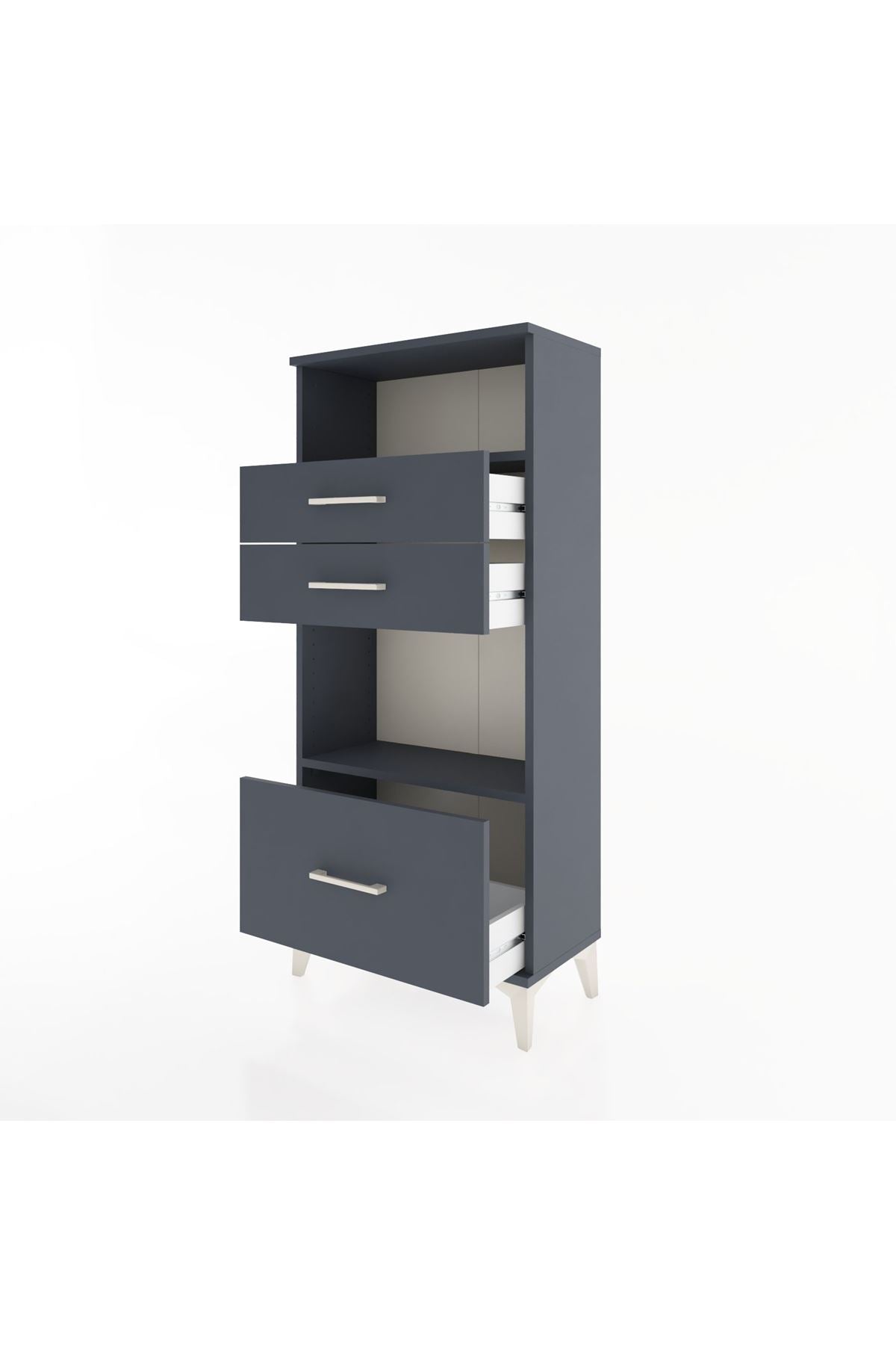 Hyperion Dolap 2 Raflı 3 Çekmeceli 60x44x134 Antrasit-Antrasit