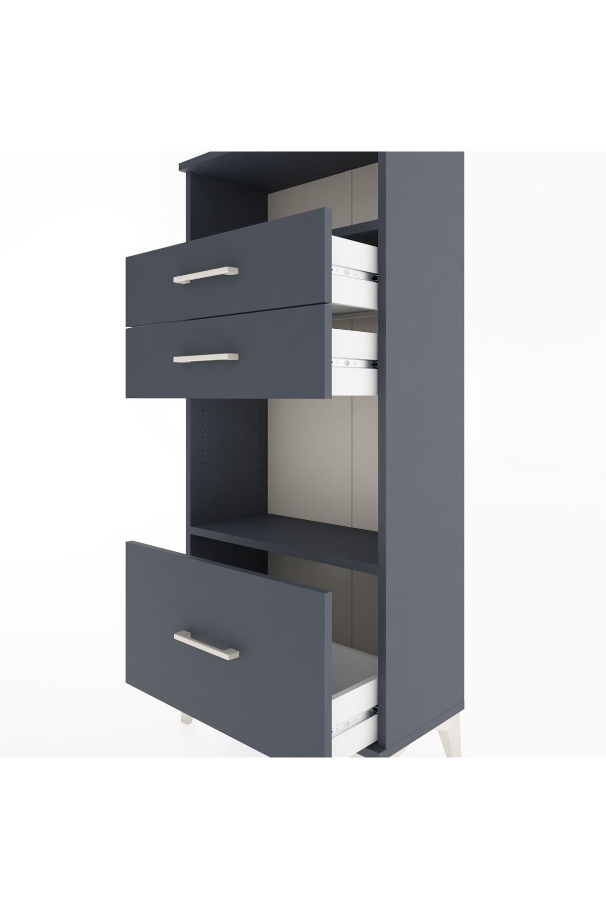 Hyperion Dolap 2 Raflı 3 Çekmeceli 60x44x134 Antrasit-Antrasit