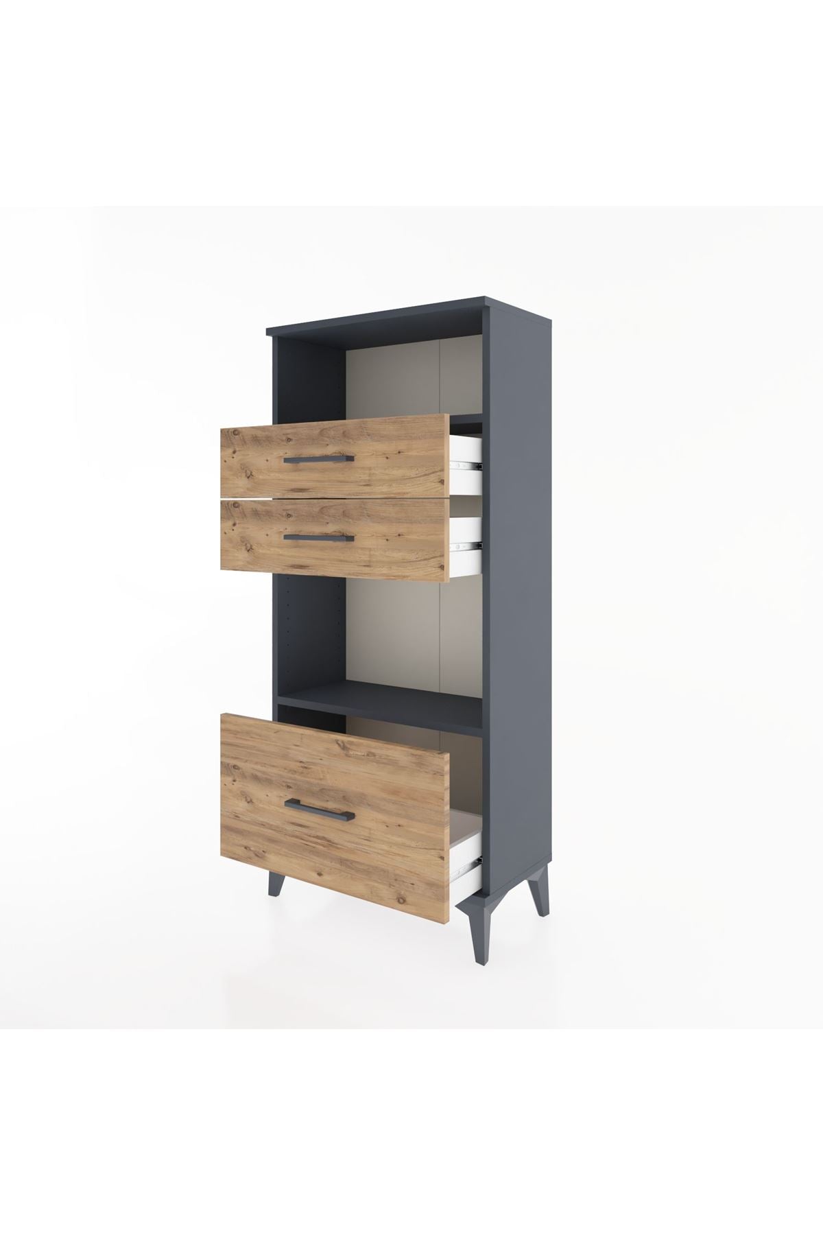 Hyperion Dolap 2 Raflı 3 Çekmeceli 60x44x134 Antrasit-Çam