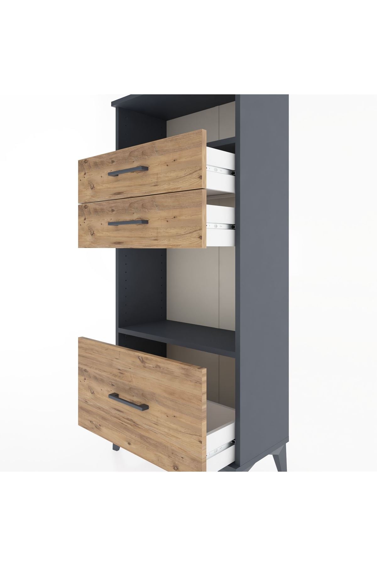 Hyperion Dolap 2 Raflı 3 Çekmeceli 60x44x134 Antrasit-Çam