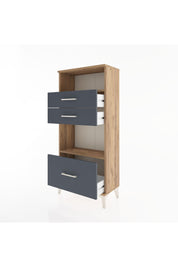 Hyperion Dolap 2 Raflı 3 Çekmeceli 60x44x134 Çam-Antrasit
