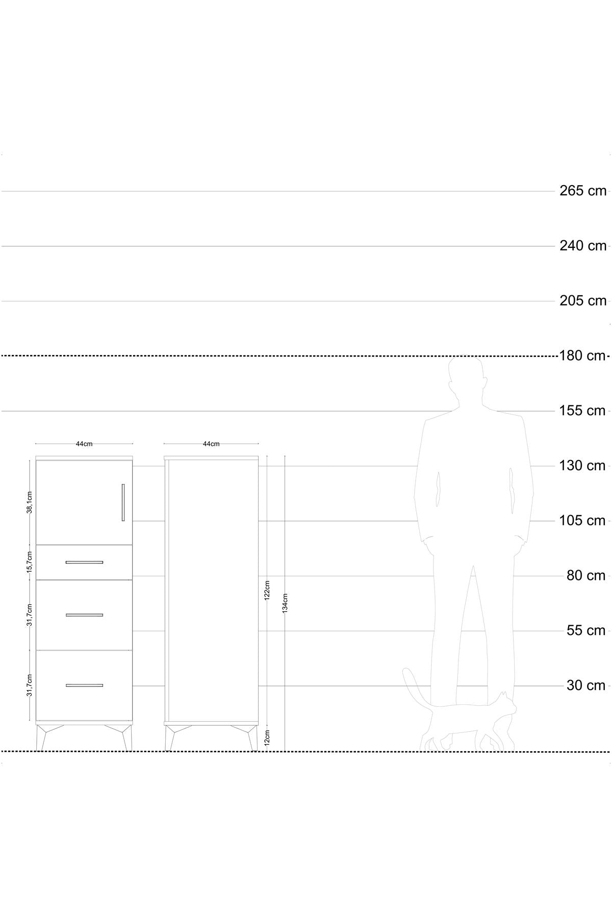 Hyperion Dolap 2 Raflı 3 Çekmeceli 60x44x134 Çam-Antrasit
