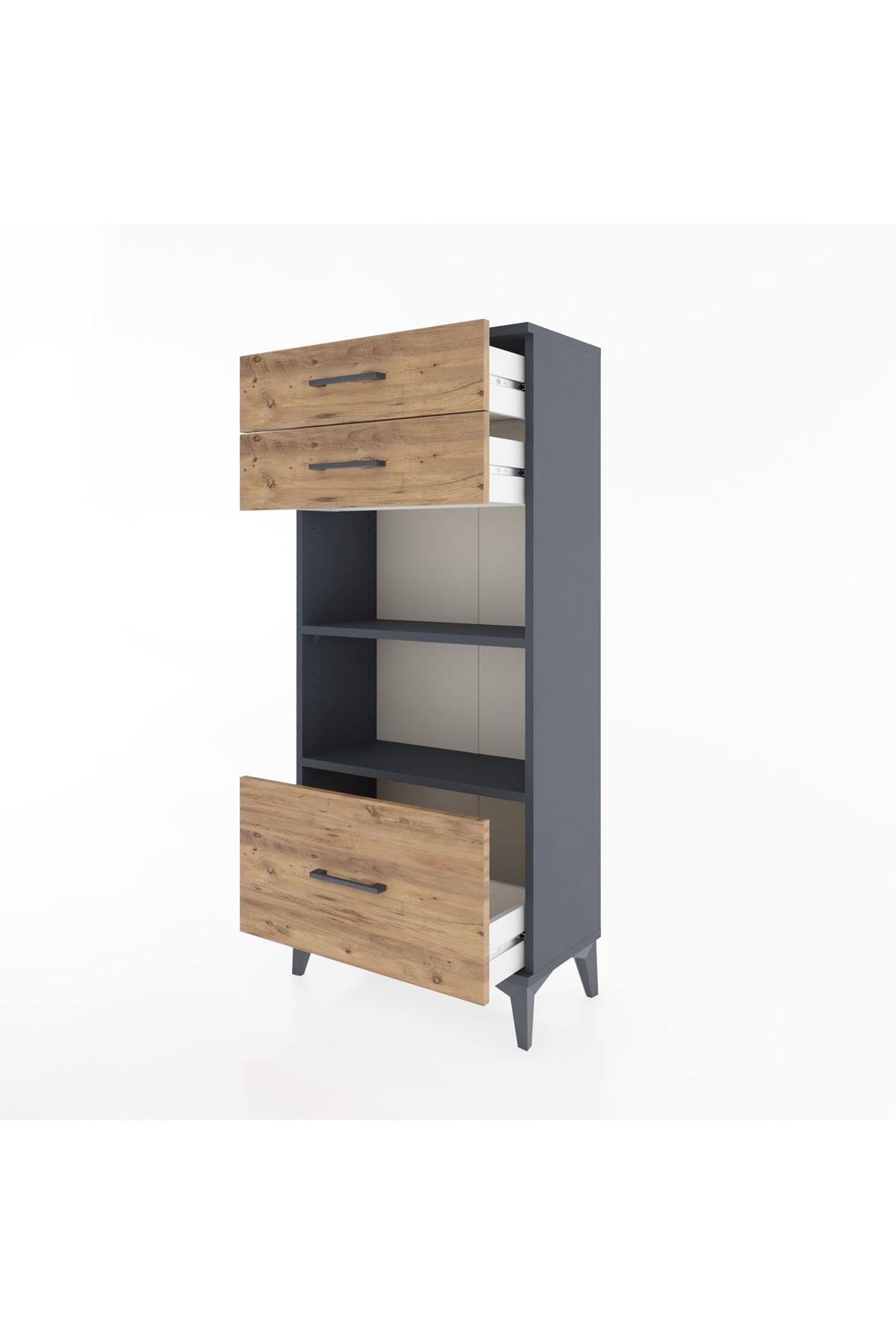 Hyperion Dolap 2 Raflı 3 Çekmeceli 60x44x134 Antrasit-Çam