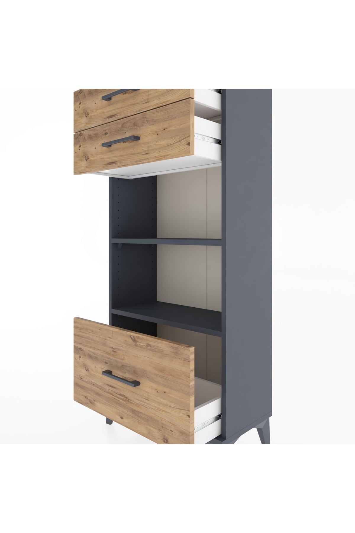 Hyperion Dolap 2 Raflı 3 Çekmeceli 60x44x134 Antrasit-Çam