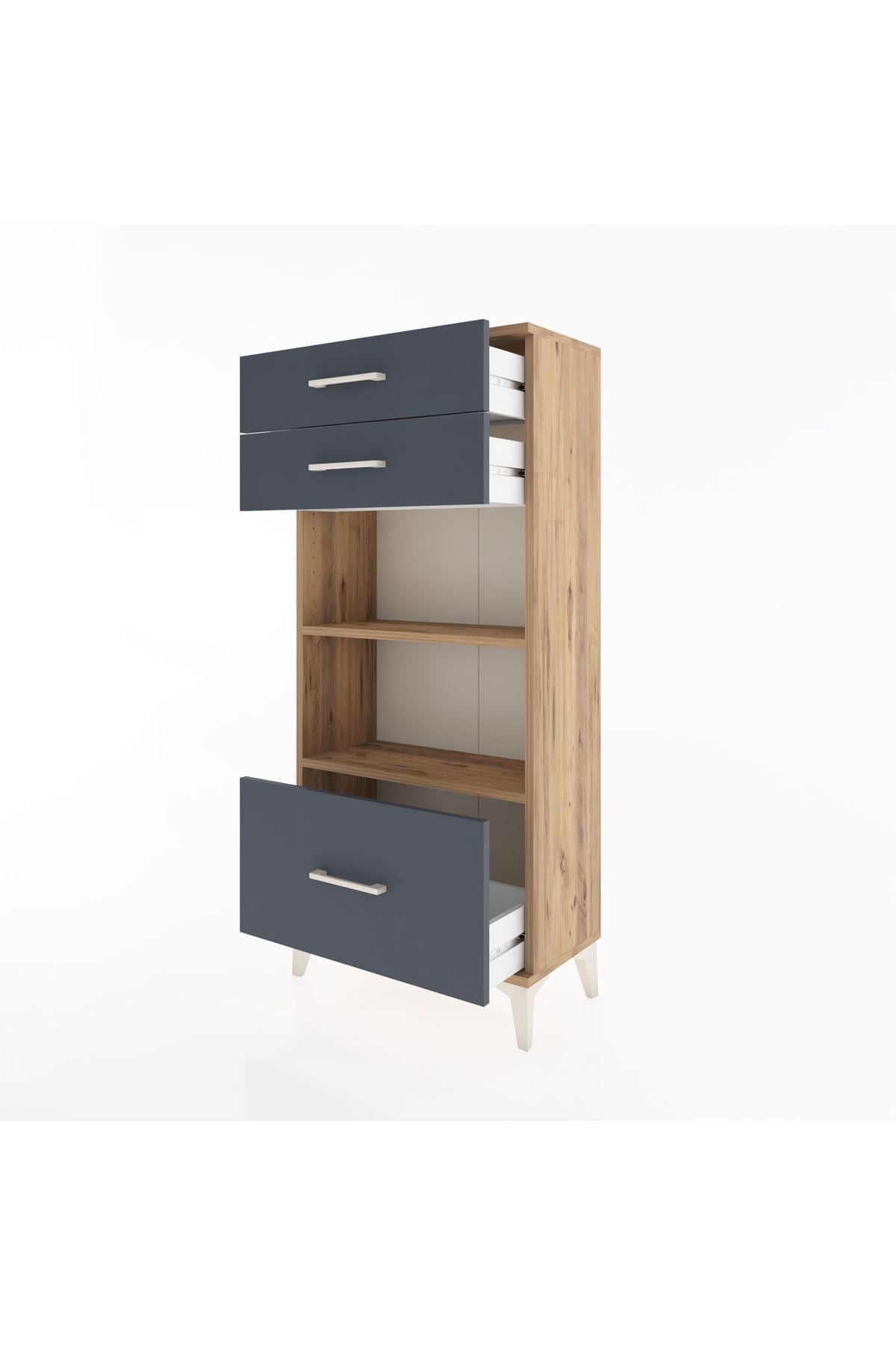 Hyperion Dolap 2 Raflı 3 Çekmeceli 60x44x134 Çam-Antrasit