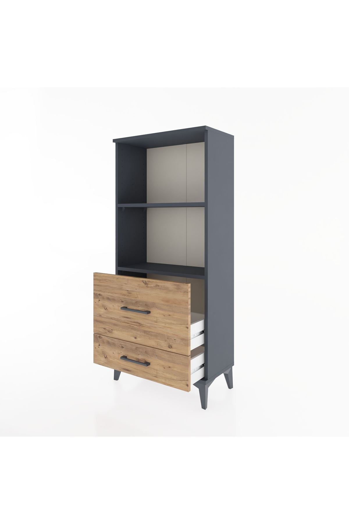 Hyperion Dolap 2 Raflı 2 Çekmeceli 60x44x134 Antrasit-Çam