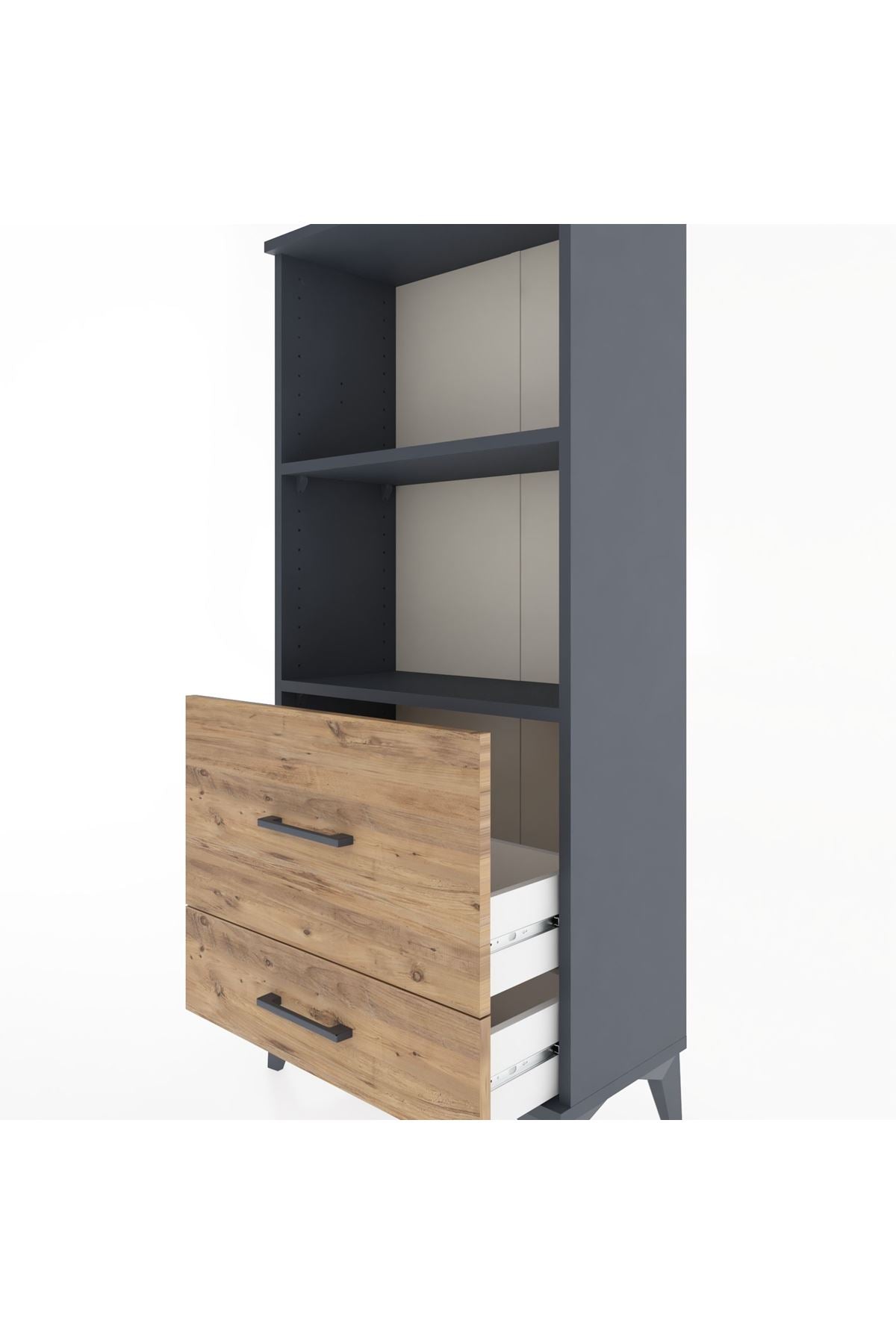 Hyperion Dolap 2 Raflı 2 Çekmeceli 60x44x134 Antrasit-Çam